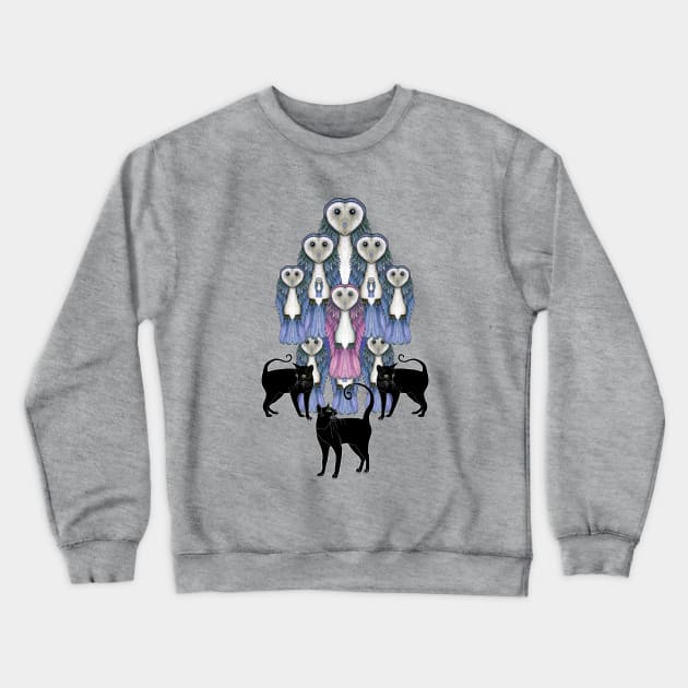 Blue Owls and Black Cats Crewneck Sweatshirt by nocturne-design